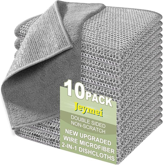 Jeymei Non Scratch Wire Dishcloth,Multipurpose Wire Dishwashing Rag,10PCS | Stainless Steel Cleaning Cloths for Kitchen,Dish Cloths for Washing Dishes,Reusable Diamond Weave Steel Wool Scrubber Cloths
