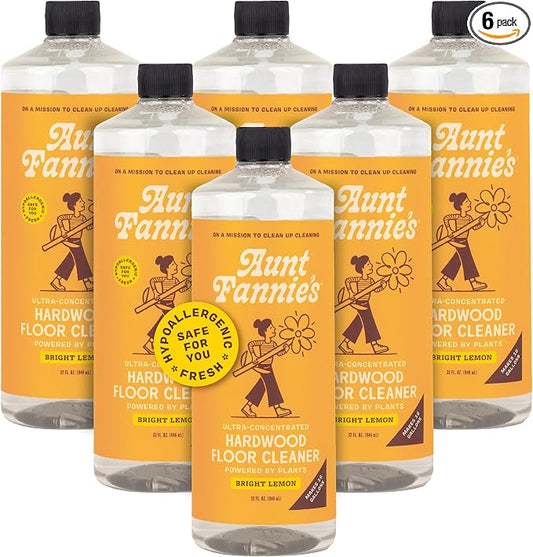 Aunt Fannie's Ultra Concentrated Hardwood Floor Cleaner, Vinegar-Free Plant Based Solution for Mopping, Bright Lemon Scent, 32 oz. (Pack of 6)