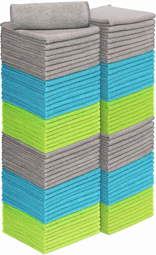 AIDEA Microfiber Cleaning Cloth 100PK, Microfiber Towels for Cars 12"x12" | Absorbent Cleaning Rags, Reusable Microfiber Towel Lint-Free Streak-Free for House, Kitchen, Window Multicolor Soft Bulk Rags