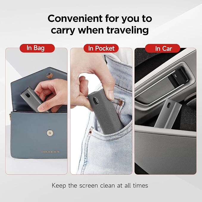 YYTT Touchscreen Screen Cleaner Spray for Phones & Car Touchscreens, (Gray) | Protective Case, Two-in-One Spray & Microfiber Cloth, Streak-Free Finish, Ideal for Phone, Laptop, MacBook & Car Touchscreens