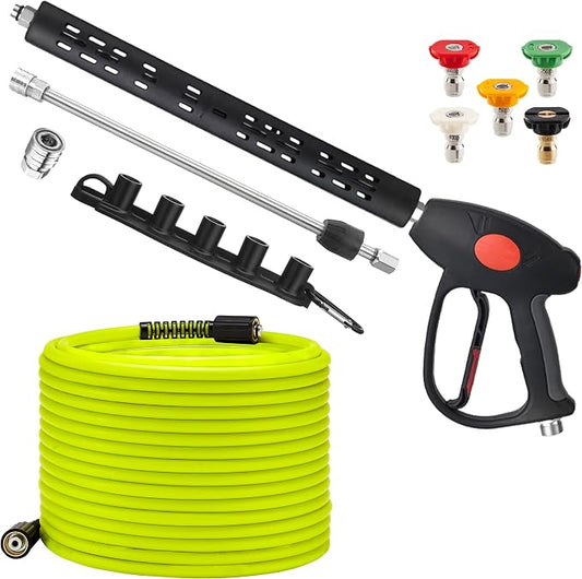 M MINGLE Pressure Washer Hose and Gun Kit, 50FT Power Wash Hose with 5 Tips | M22-14mm Fitting, Replacement for Ryobi, Simpson, Craftsman, Ideal for Car, Driveway, Patio & Household Deep Washing