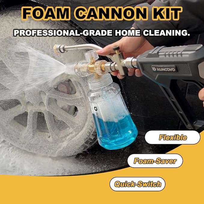 Foam Cannon with Pressure Washer Gun, Dual Connector Accessories | Snow Soap Attachment for Car Wash, 5 Nozzles Tips with Holder, 1/4” Quick Connect, Additional 1.1 mm Orifice Nozzle