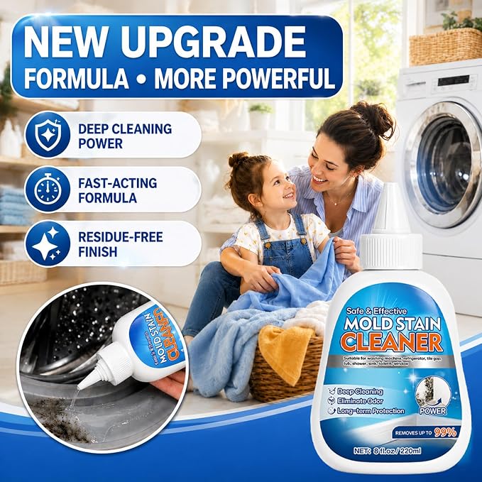 Mold Stain Remover Gel, 8 Fl Oz Heavy-Duty Thick Gel Formula for Washing Machine Seal, Front Load Washer Gasket, Bathroom Grout, Shower, Silicone Caulk, Tile & Sink Cleaner