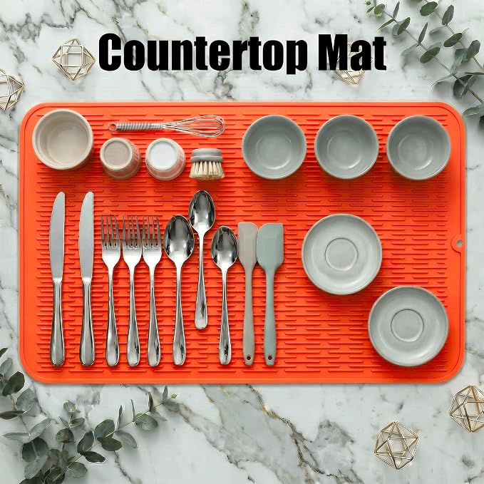 MicoYang Silicone Dish Drying Mat for Multiple Usage,Easy clean,Eco-friendly,Heat-resistant Silicone Mat for Kitchen Counter or Sink,Refrigerator or Drawer Liner Orange 5XL 36inches x 18inches