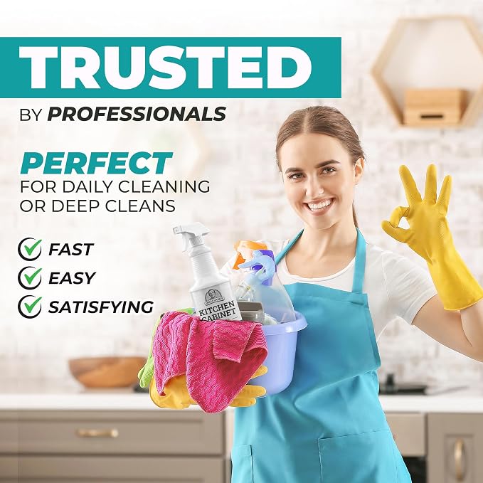 Kitchen Cabinet Cleaner – Gentle, Residue-Free and Effective Everyday Degreaser & Grime Remover for Wood, Painted and Finished Furniture - Complete with Cleaning Brush & Cabinet Cleaner Spray 32oz