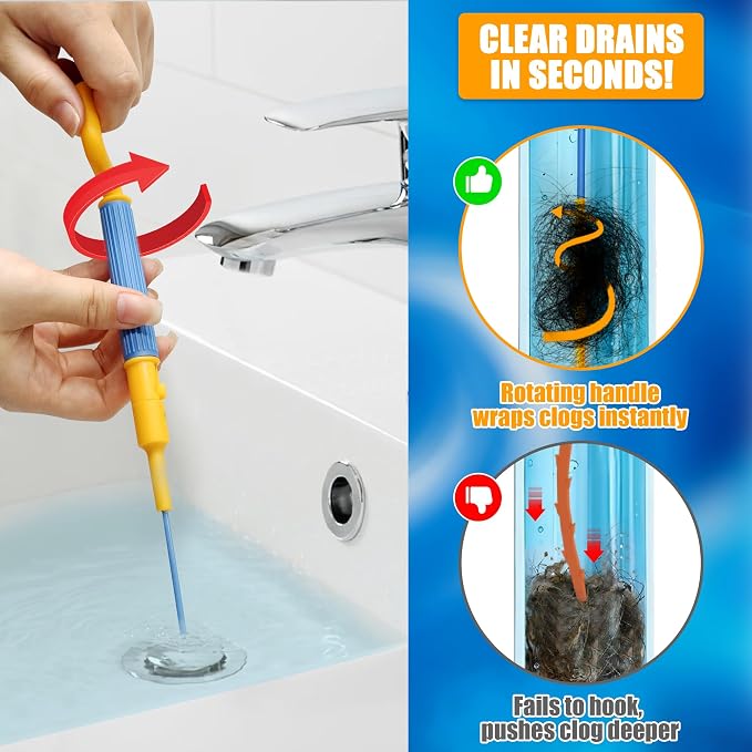 EastLink 30-Inch Reusable Drain Snake Hair Drain Clog Remover 6 Pack, Anti-Break Steel Sink Snake Drain Hair Removal Tool with Rotating Handle, Drain Cleaner Tool for Bathroom Sink, Shower, Bathtub