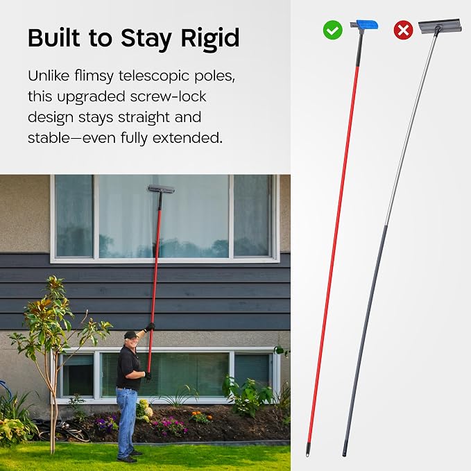 Tyroler Window Squeegee with Extension Pole 12"-110" | 100% Silicone Head | | 7-Part Windows Washing Kit with Extension Pole | Professional Windows Squeegee for Home & High Glass | Window Cleaner Tool