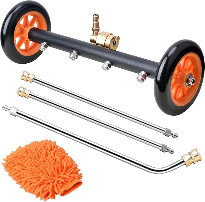 EVEAGE 2-in-1 Pressure Washer Undercarriage Cleaner and Water Broom, 16" Dual-Mode Surface Washer Attachment with 3 Extension Wands & Wash Mitt, 1500 to 4000 PSI for Car Wash, Driveway, Sidewalk
