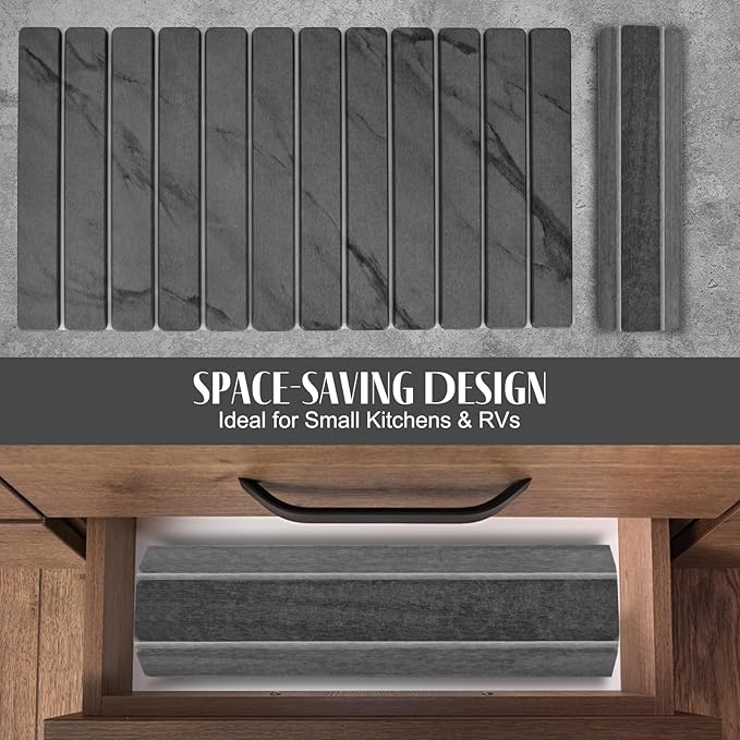 2 PCS Extra Large Stone Dish Drying Mat for Kitchen Counter, 28"×16" Marble Dish Drying Mat with 8"x 4" Coasters, Non - Slip Collapsible Absorbent Mat for Multi - Purpose, Match Any Countertop
