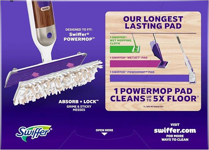 Swiffer PowerMop Wood Mopping Pad Refills for Floor Cleaning, 5 count