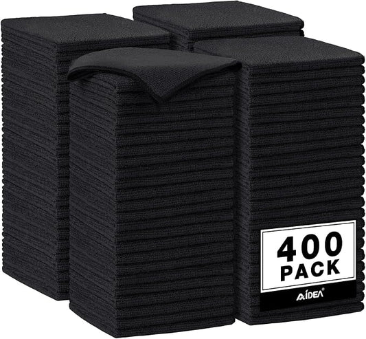 AIDEA Microfiber Cleaning Cloth Black, 400PK, Microfiber Towels for Cars, Shop Towels Cleaning Rags, Premium Wash Cloths, Absorbent Towel for SUVs, House, Kitchen, Commercial, Cleaning Supplies 12×12"