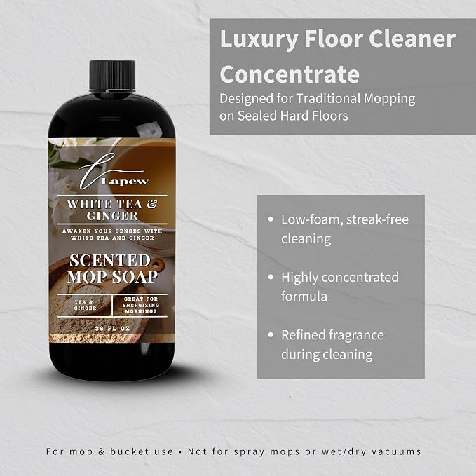 Lapew White Tea & Ginger Scented Mop Soap - Luxury Floor Cleaner Concentrate for Mopping Tile, Laminate, Vinyl & Hardwood | Streak-Free, Low-Foam | 36 oz