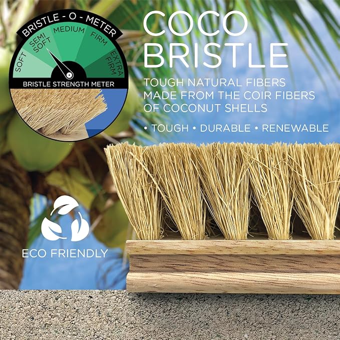 LOLA Deck Scrub Brush, 9" x 3.5" Head w/Natural Coco Bristles for Outdoor Cleaning, Removes Dirt & Grime from Patios, Decks, Grout, 1 Count