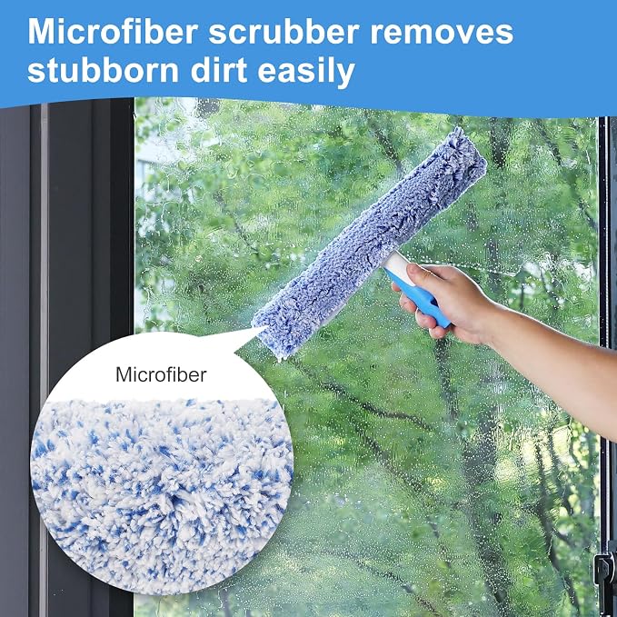 Mitclear Professional Window Cleaning Kit 14IN, Windows Cleaner Tool with Silicone Squeegee, Microfiber Scrubber & Cloth, Window Washing Equipment or Home Shower Glass Doors Car Windshield