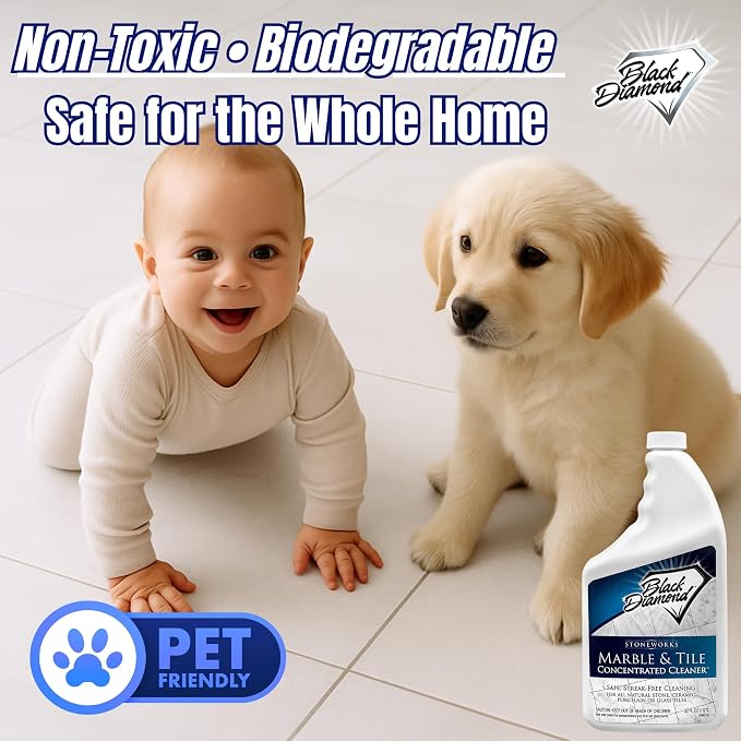 Black Diamond Stoneworks Marble & Tile Floor Cleaner Concentrate, pH Neutral, Streak-Free & No-Rinse Formula for Granite, Travertine, Limestone, Slate, Ceramic & Porcelain Floors (1 Quart)