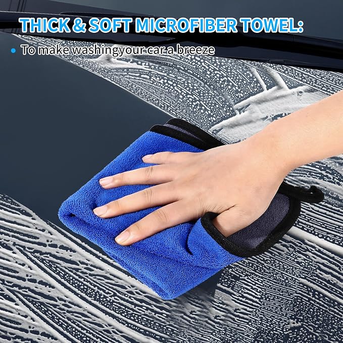 Wontolf 62'' Car Wash Brush With Long Handle - Chenille Microfiber Mop Mitt, Cleaning Kit, Windshield Window Squeegee, Duster, Microfiber Towels, Wheel Tire Brush for Cars, RV, Truck, Boat