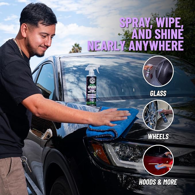 Chemical Guys, HydroSpeed Ceramic Quick Detailer Spray, Slick Gloss, 16 oz | Ceramic polymers boost gloss, slickness and water beading, tops up coatings and wax on paint, glass and wheels