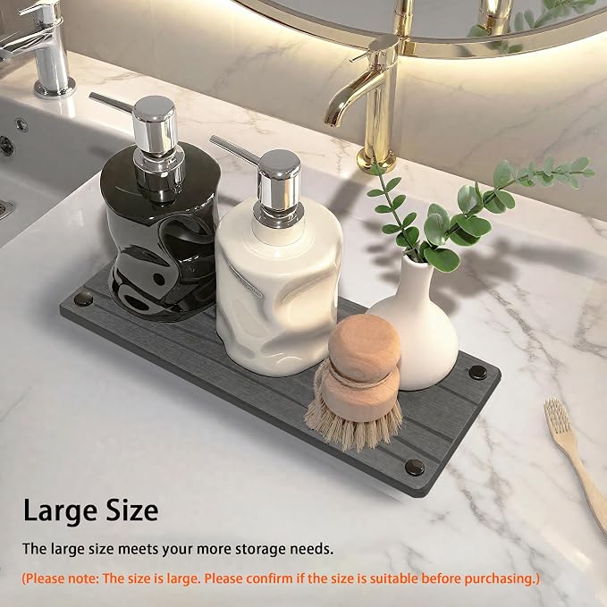 Quick Dry Sink Caddy Kitchen Sink Organizer, Water Absorbing Stone Tray for Sink, Stone Drying Tray, Diatomite Faucet Mat & Protector, Dispenser Sponge Holder, Stone Soap Tray for Bathroom Counter