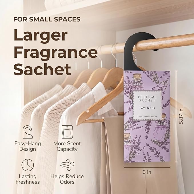 Large 12 Packs Lavender Hanging Scented Sachets Long-Lasting Closet Deodorizer Air Freshener Fabric Refresher Odor Eliminator for Drawer Home Fragrance Gift Set
