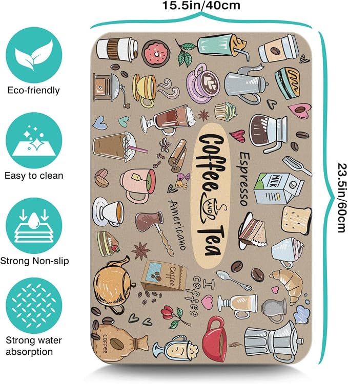 Coffee Bar Mat Accessories for Countertop Super Absorbent Anti-Slip Silicone Dish Drying Mats Kitchen Counter Draining Pad Decor Gift Fit Maker Pot Espresso Machine 23inx15in