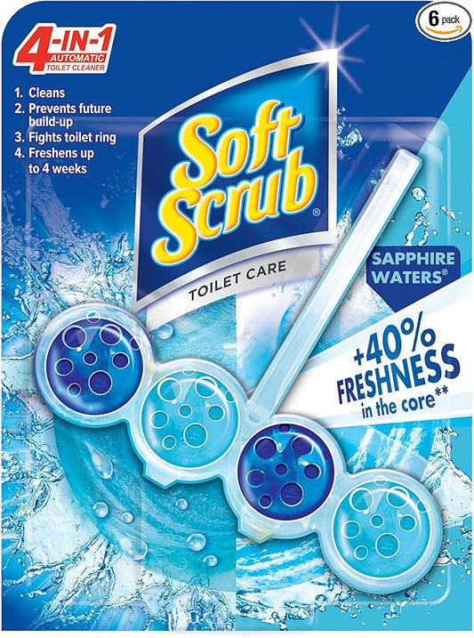 Soft Scrub 4-in-1 Rim Hanger Toilet Bowl Cleaner, Sapphire Waters, 6 Count