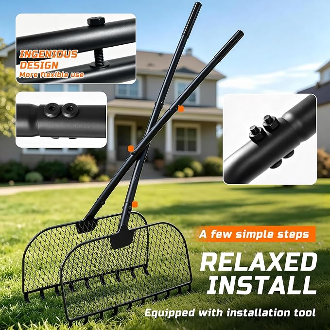 Leaf Grabber Rake, Lightweight Steel Leaf Picker Upper, Long Handle Leaf Scoop with Cushioned Grip, Multi-Use Garden Claw Tool for Lawn Yard Shrub Debris Cleanup
