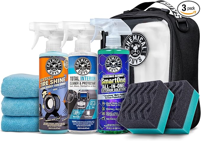 Chemical Guys, Raging Rhino Exterior, Interior & Tire Shine Kit | All-in-one exterior spray, interior cleaner, tire shine, microfiber towels and applicators in a storage bag, giftable set