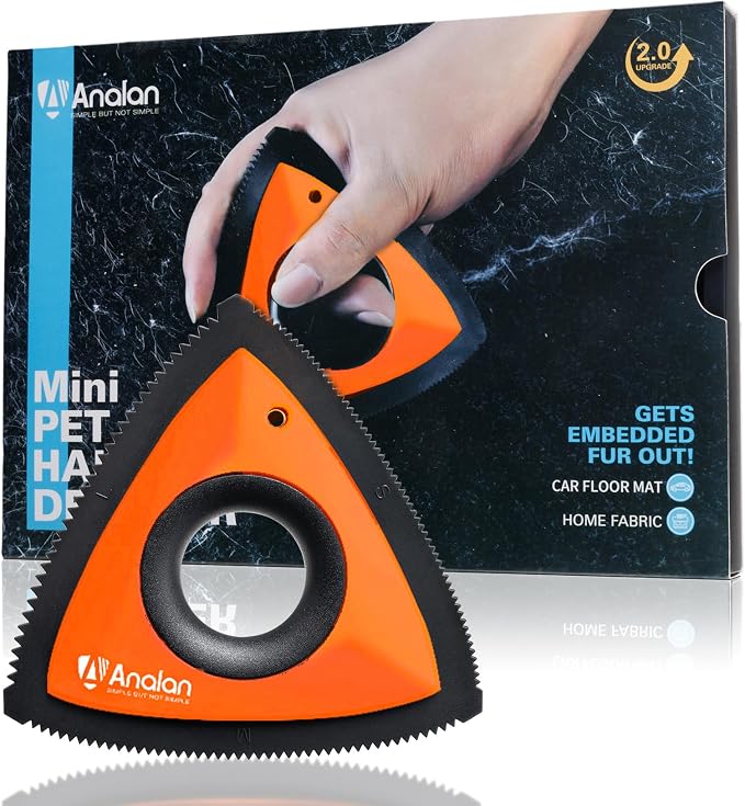 Analan Mini Pet Hair Remover for Car Detailing Dog Hair Tool Brush(Orange) | DeeCleaning, Reusable Rubber, Gentle on Fabrics, Triangle Design For Car Interiors, Couch, Rugs, Carpet, Mats & Furniture