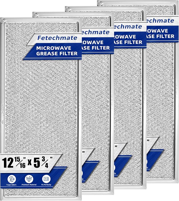 W10208631A Microwave Grease Filter, Aluminum Mesh Filter Approx. 13" x 6" fit for Whirl.pool G.e May.tag Microwaves Replaces AP5617368 W10208631 PS3650910 - Packed in Box - 4 Pack…