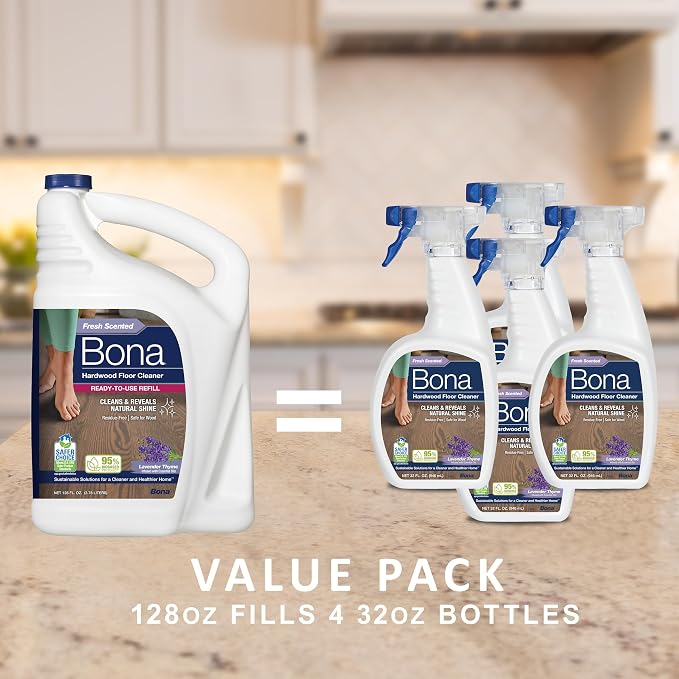 Bona Hardwood Floor Cleaner Refill - 128 fl oz - Lavender Thyme Scent | Residue-Free Floor Cleaning Solution Spray Mop and Spray Bottle Refill - For Wood Floors