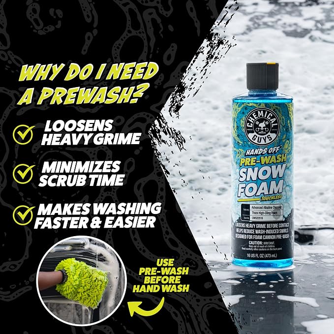 Chemical Guys, Hands Off Touchless Pre-Wash & Mr. Pink Car Wash Soap Kit | Touchless pre-soak lifts dirt and road film, paired with Mr. Pink foaming soap for a safe two-step wash, 16 oz each