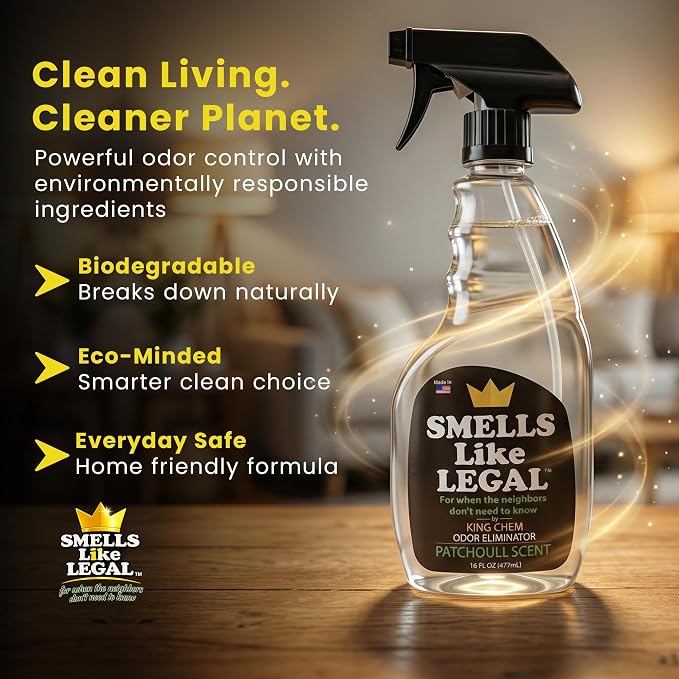 Smells Like Legal™ Patchouli Odor Eliminator Spray – Powerful Commercial-Grade – Eliminates Smoke, Pet & Food Odors at source – Fabric-Safe, Non-Staining – Biodegradable Air & Fabric Freshener – 16 oz | Commercial-Grade, Eliminates Smoke, Pet & Food Od...