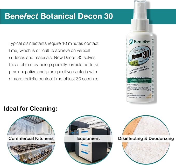 Benefect Botanical Decon 30 Disinfectant Cleaner, 4 oz. Spray Bottle, Light Lemon & Thyme Scent, Professional Botanical Cleaner, Kills Over 99.99% of Germs, Safe for Food-Contact Surfaces (Pack of 4)