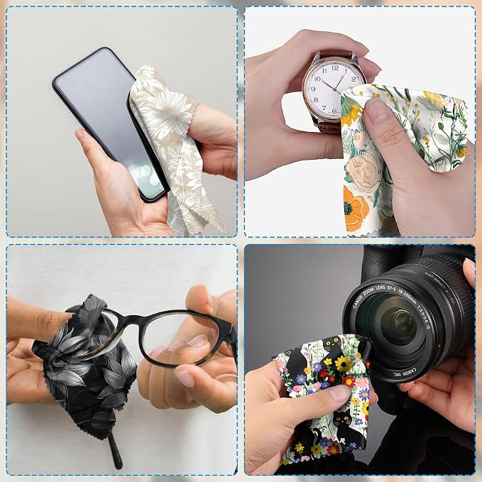 6 PCS Glasses Cleaning Cloth Eyeglass Lens Cleaning Cloth Eyeglasses Wipes Microfiber Reusable Soft for Phone Screens Camera Unisex Women Girls Cute Aesthetic (6.3"x6.3")-Sunflower Black Cat