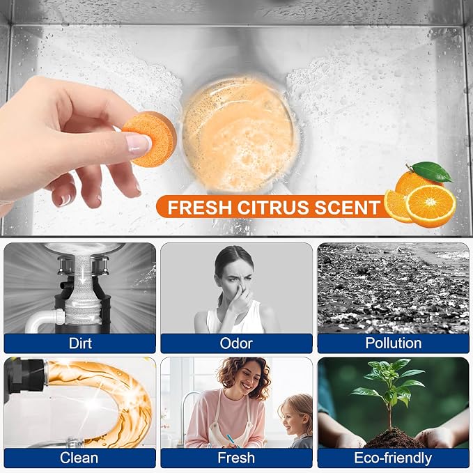 Treeroot 30 Pack Garbage Disposal Cleaner Deodorizer Tablets | Upgraded XL Foaming Citrus Garbage Disposal Cleaner Tablets, Kitchen Sink & Drain Cleaner, 15-Month Supply