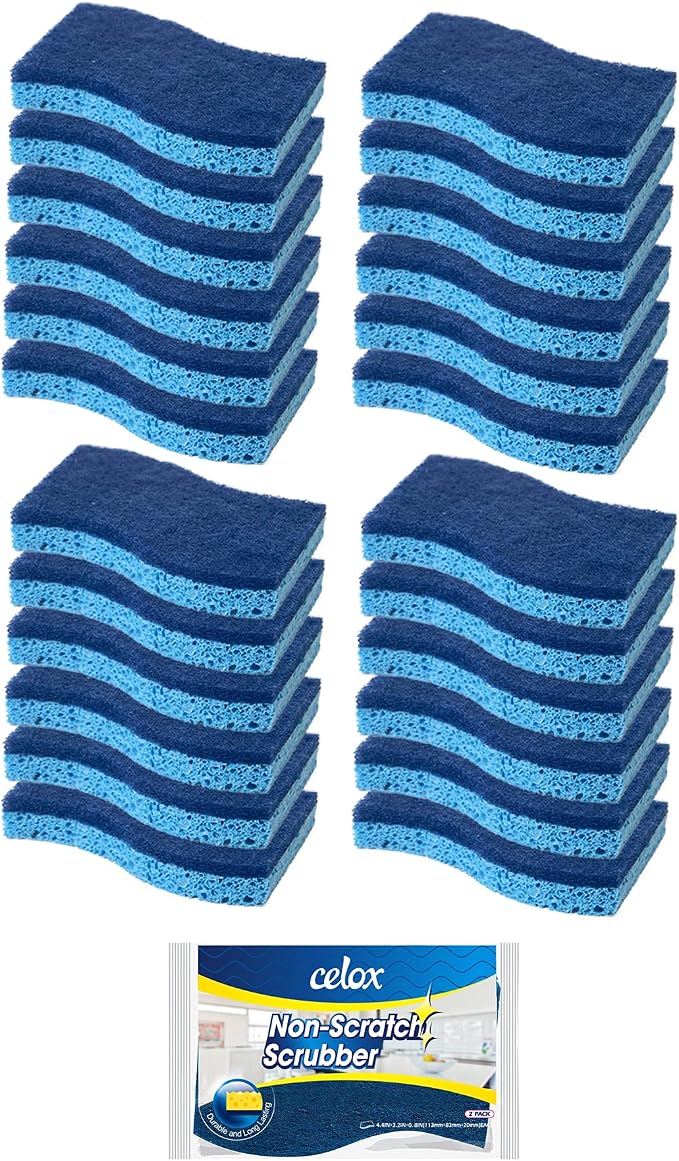 CELOX 24 Pack Non-Scratch Dish Sponge, Dual Sided Kitchen Sponges for Dishes, Long Lasting Dishwashing Household Cleaning Sponges for Kitchen, Easy to Dry and Reusable