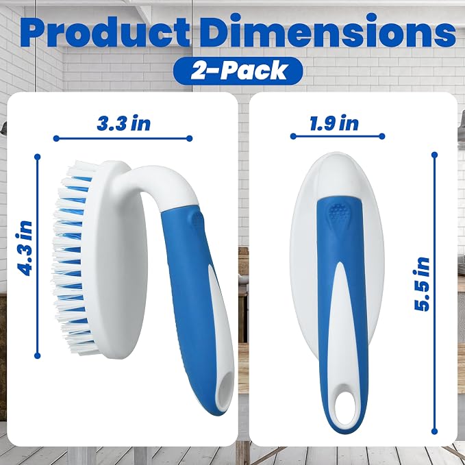2 Pack Scrub Brushes with Stiff Bristles | Scrubbing Brush for Carpet, Shower, Bathtub, Kitchen, Pool Tile, Bathroom Scrubber