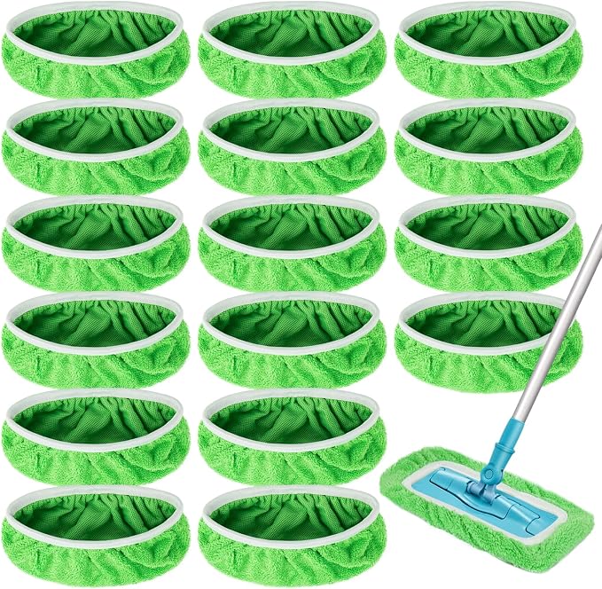 Unoutur Reusable Dry Sweeping Cloths Microfiber Wet Mop Pads Compatible with Swiffer Sweeper Mop Replacement Sweeping Mopping pad Refills for Hardwood Surface Floor Cleaning (16PCS)