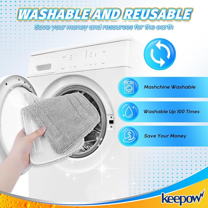 KEEPOW Steam Mop Pads Compatible with GorFanty GF-6610B/GF-6610, Compatible with Mxnsewr, Fit for Neugo NE033/NE033M Steamer Mop, Microfiber Absorbent Steam Mop Replacement Pads for Multi-Surface