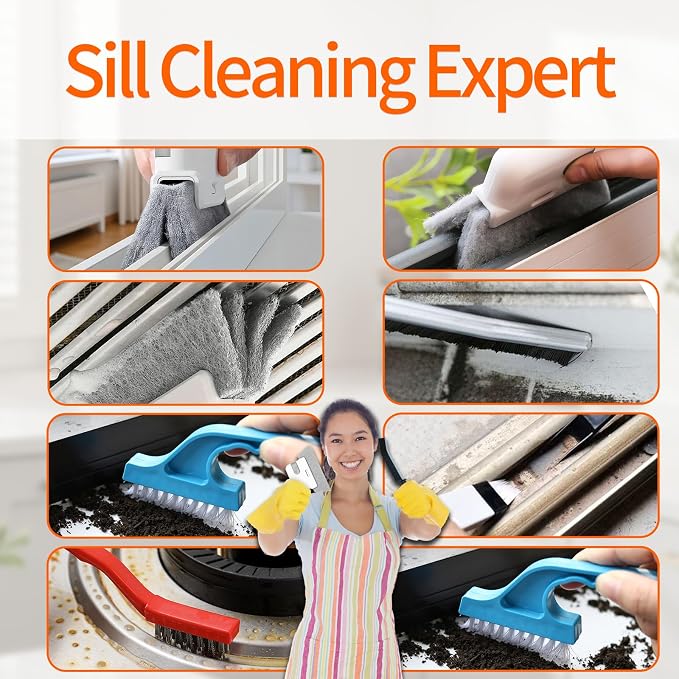 13Pcs Window Track Cleaning Tools - Sliding Door Track Cleaner Kit | Window Sill Cleaner for Door, Tile, Shutter, Corner, Grout, Sink