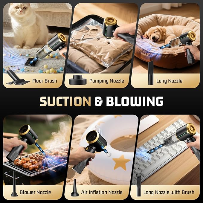 Cordless Car Vacuum Cleaner: Handheld Vacuum with 16000Pa Strong Suction, 𝐁𝐫𝐮𝐬𝐡𝐥𝐞𝐬𝐬 𝐌𝐨𝐭𝐨𝐫 & HEPA Filter, 7-in-1 Cleaning Kit, Type-C Charging for Home Office Car - Black | Handheld Vacuum Cleaner with Brushless Motor - LED Battery Display...