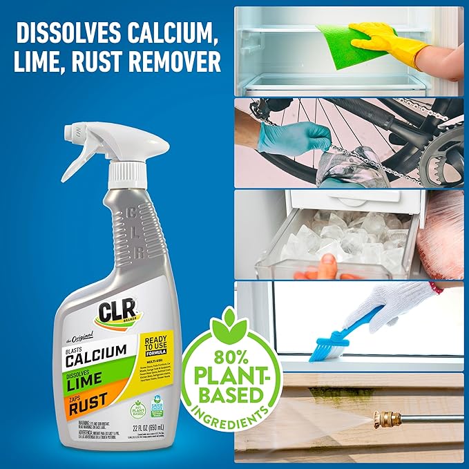 CLR Brands® Lime & Rust Remover, Blasts Calcium, Dissolves Lime, Zaps Stubborn Rust Stains and Hard Water, 22 Ounce Spray Bottle (Pack of 1)