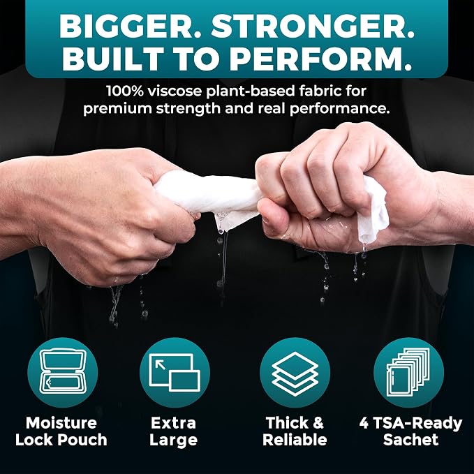 Body Wipes for Men (4 Pack, 200 XL) No Rinse Shower Wipes + 16 Travel Bath Sheets 10 x 11.5" - Extra Thick Mens Deodorant Disposable Washcloths for Bathing, Camping Essentials, Aloe & Vitamin E