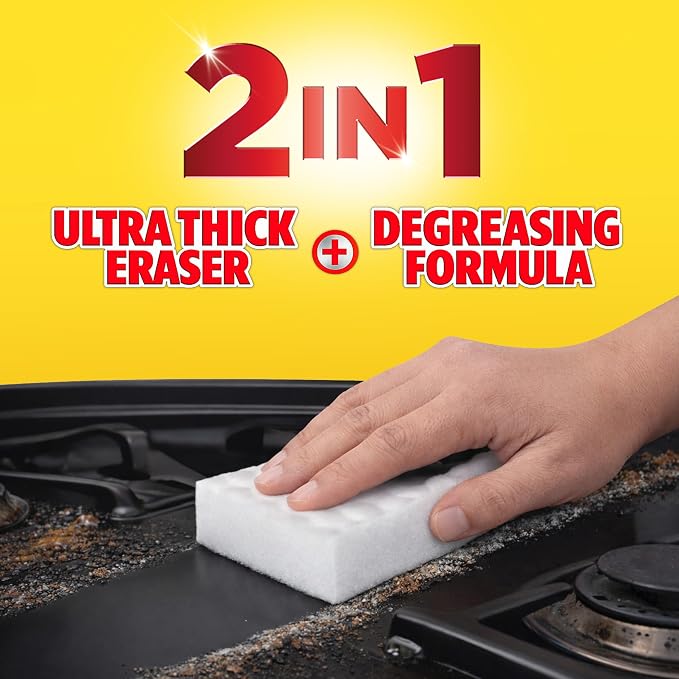 Easy‑Off Heavy Duty 2‑in‑1 Ultra Thick Eraser & Degreasing Formula, 3 Multi‑Use Cleaning Pads — Cuts Through Tough Grease & Grime in Seconds