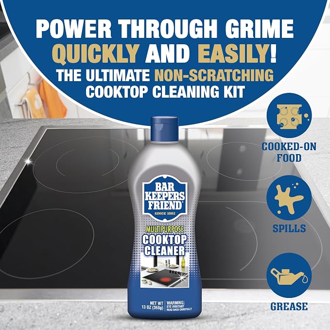 Bar Keepers Friend Cooktop Cleaner (2 x13 oz) Multipurpose Liquid Stovetop Cleanser - Safe for Use on Glass or Ceramic Cooking Surfaces, Copper, Brass, Chrome, and Stainless Steel & Porcelain Sinks