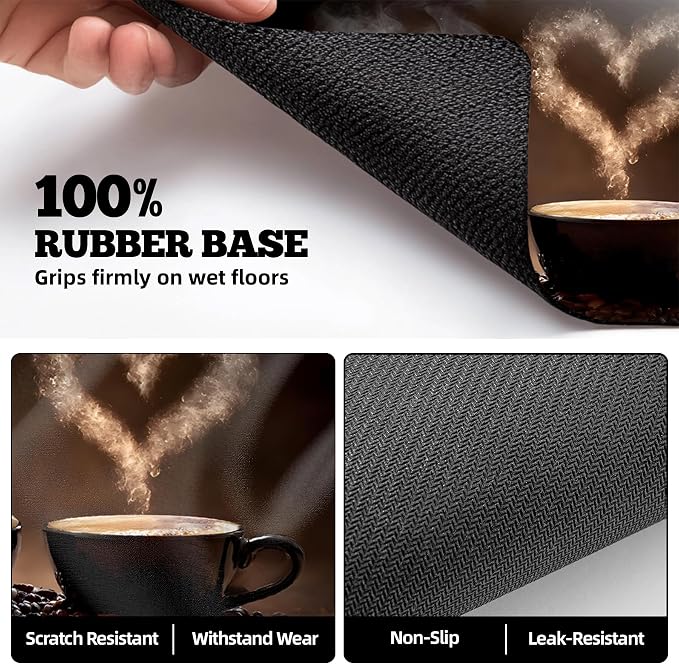 Dish Drying Mat Large Coffee Mat Absorbent Drying Mat for Kitchen Counter Coffee Bar Accessories 32"x 17", Latte Cups 5