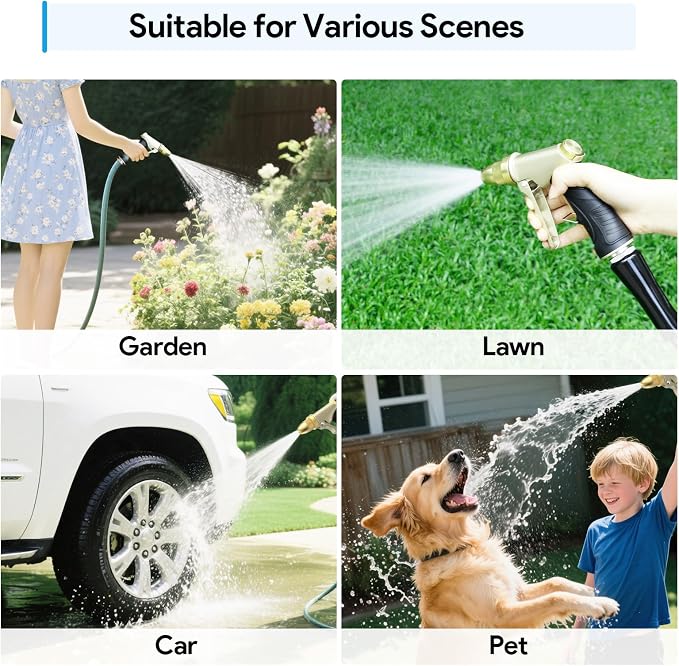 Garden Hose Nozzle, Heavy Duty Metal Spray Nozzle | Upgraded, High Pressure, Adjustable Spray Patterns, For Watering Plants, Car Washing, Pet Showering