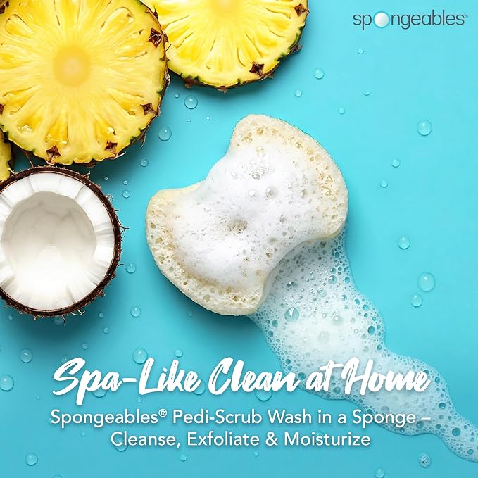 Spongables Pedi Scrub Foot Exfoliating 20+ Wash Sponge, Pina Colada, 3 Count