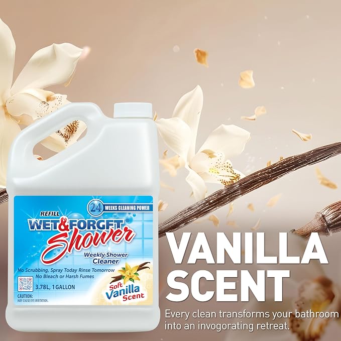 Wet & Forget Shower Cleaner Multi-Surface Weekly No Scrub,Bleach-Free Formula Vanilla Scent,128.00 Fl Oz,(Pack of 2)