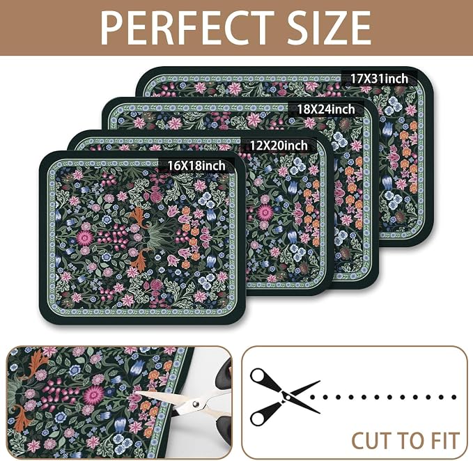 Vintage Floral Dish Drying Mat 16x18 Inch, Dish Mat Drying Kitchen Mats for Extra Large Absorbent Countertop, Aesthetic Boho Drying Matt Kitchen Counter Washable Heat Resistant Dish Drainer Rack Mat